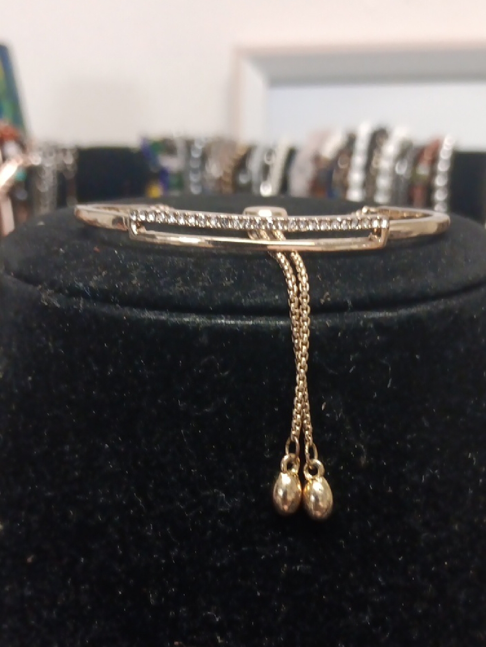 Delicate Gold Crystal Bar Slider Bracelet